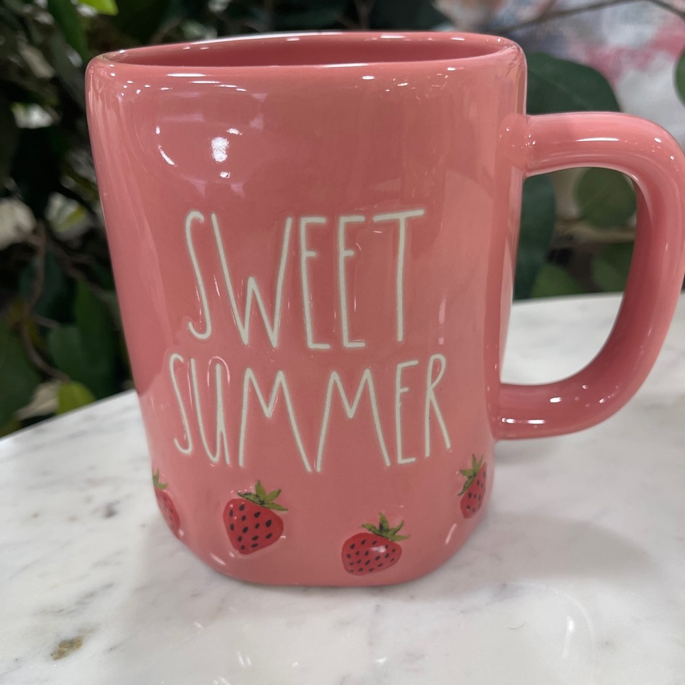 Rae Dunn Sweet Summer Strawberry 🍓 Pink Ceramic Coffee Mug NEW